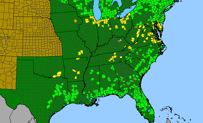 The range of Pogonia ophioglossoides
